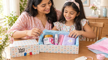 Aunt and niece packing a Dirty Good Small Box with Pink Petal Kids Body Butter and a Berry Blast chapstick