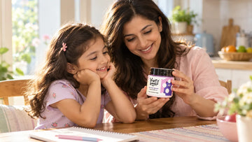Mother and daughter reading the back label of Dirty Good Cotton Candy Kids Body Wash together